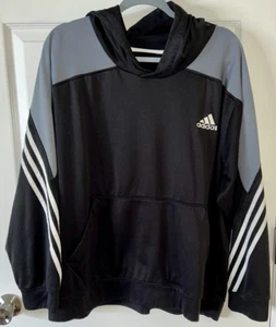 ADIDAS - Men's Satin Hoodie Track Suit - Black & Gray w/White Accents - XL - Picture 1 of 5