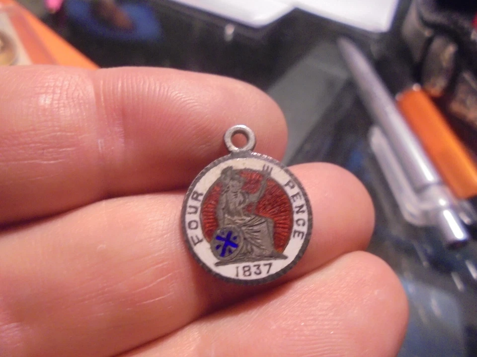 1837 Great Britain 4 Four Pence Groat Silver Pendant Coin Charm - Image 1 of 2