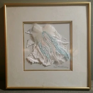 OBRA DE ARTE ENMARCADA PEGGIE MEAD KORONCEY EN AZUL ROSA Y BLANCO - Imagen 1 de 4