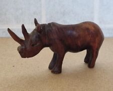 Carved Wooden Figure Rhino Vintage Hand Carved Teak Wood Figurine