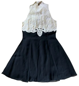 VTG SCOTT McCLINTOCK Party Dress Lace Halter Top Open Back Fit Flare Formal Sz12 - Picture 1 of 13