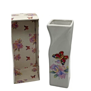 Embossed Butterfly Meadow Ceramic Vase Square Style 6 1/4" Butterflies Floral - Picture 1 of 11