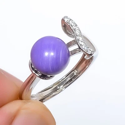 Anillo de joyería enchapado en plata con piedras preciosas de topacio blanco y charoita adst. (R134) Foto 1 de 3