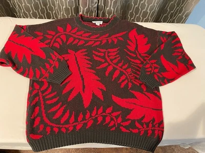 Suéter Vintage Cabin Creek XL Hecho en EE. UU. Hoja Roja Gráfico Algodón Tejido Años 90 Foto 1 de 4