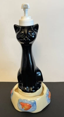 Nuevo Dispensador de Jabón Bomba Gato Negro Cerámica 1999 De Colección con Base ~ ¡Maullido! Foto 1 de 4