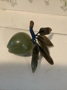 Chinese Jade Jadeite Plum Stone Carved Green Leaves Figure Vintage MCM - Picture 1 of 6