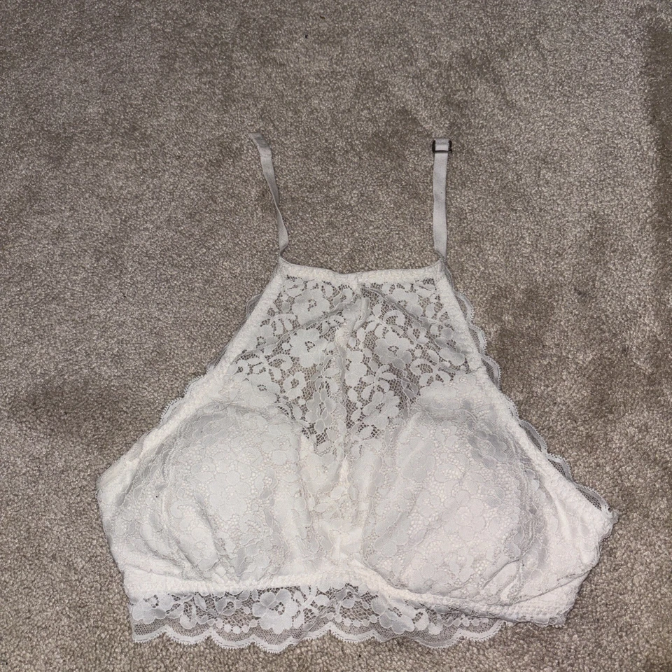 Gilly Hicks White Bralette Size M White Lace Removable Pads Halter Top - Image 1 of 3