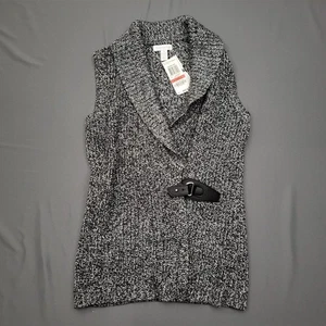 Charter Club Pullover Damen XS ärmellos metallic Gürtel Weste V-Ausschnitt Strick grau - Bild 1 von 15