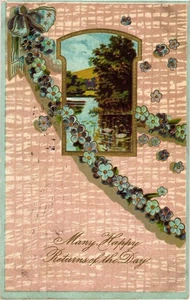 Postal de cumpleaños floral en relieve vintage vista panorámica al lago Logansport Indiana - Imagen 1 de 2