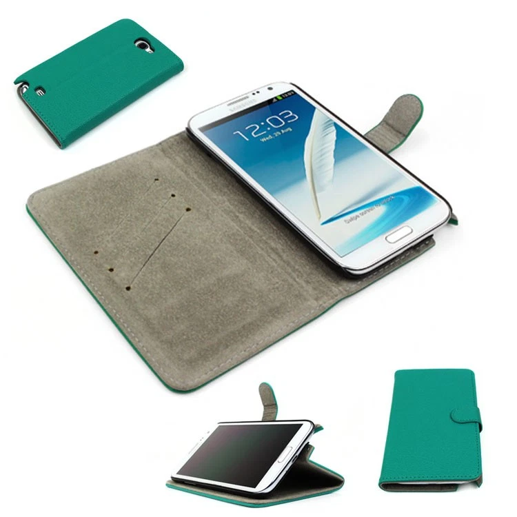 WALLET CASE COVER STAND SKIN POUCH PU LEATHER AQUA BLUE GALAXY NOTE II 2 - Image 1 of 1