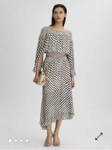 Reiss Dani Striped Panel Midi Skirt In Black/cream BNWT Size 12 ***Skirt Only*** - Picture 1 of 11