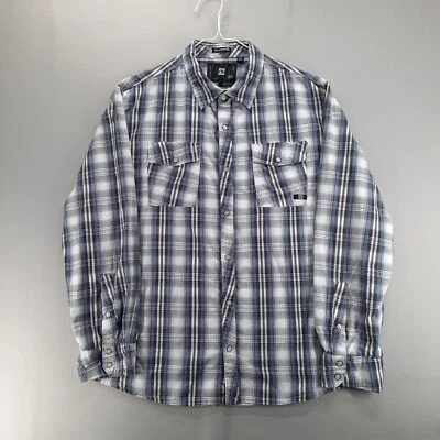 Camisa Ocean Current Para Hombre XL Negra Azul A Cuadros Perla A Presión Mangas Largas Bolsillos Foto 1 de 4