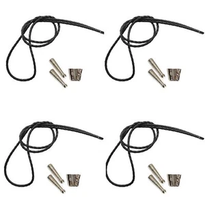 Blank Bolo String Tie Kit Standard Slide Texture Tip Black Vinyl Braid Silver - Picture 1 of 6