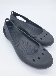 Crocs Kadee Planos Mujer Talla 10 Negro Ballet Cordones Comodidad Trabajo Clásico - Imagen 1 de 9