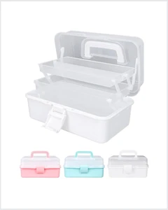 3-Layer Folding Storage Box Organizer with Adjustable Compartments, 21x13x11.5cm - Picture 1 of 12