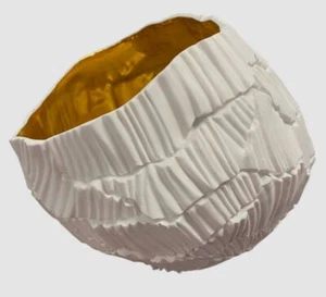 $675 FOS Ceramiche White Anemos Zefiro Porcelain 24-k Gold Bowl Vase - Picture 1 of 8