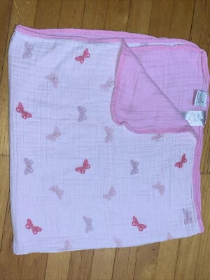 aden + anais Muslin Pink Purple Butterfly Stars Stroller Baby Blanket HTF - Image 1 of 4