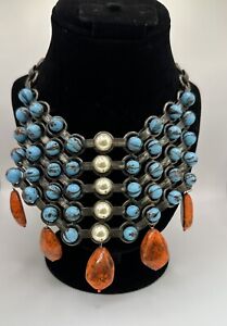 Dannijo Bead bib Necklace: turquoise, Orange Coral And Pearl Center