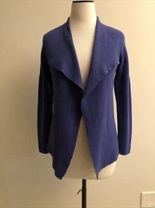 EILEEN FISHER bluish purple silk cotton open waterfall thick knit cardigan PP - Picture 1 of 8