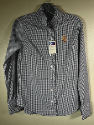 USC SC Trojans Peter Millar Black White Checkered Shirt Blouse Women's XS NWT - Image 1 of 4