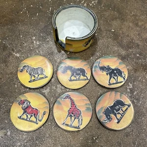 Deco Safari 6 Soapstone Coasters African Theme Yellow Red Serengeti - Picture 1 of 11