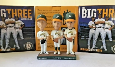 Oakland Athletics A's BIG THREE HUDSON MULDER ZITO BOBBLEHEAD SGA NEW 2017 MLB - Image 1 of 3