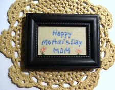 Primitive stitchery-Happy Mother's Day MOM w/flowers"-black resin frame w/glass