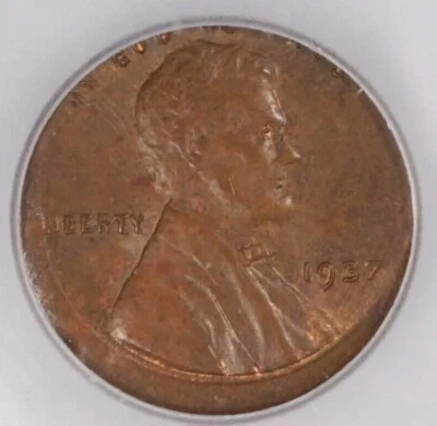 1937 1c Struck Off Center wheat cent Mint Error coin ICG MS64BN - Image 1 of 3