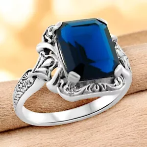 ANTIQUE STYLE 925 SOLID STERLING SILVER 2.6 CT SIMULATED SAPPHIRE RING 1132 - Picture 1 of 5