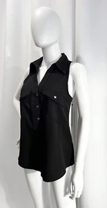 Rock and Republic Sleeveless Shirt Womens Size Medium Black Top Collar RR513201 - Picture 1 of 11