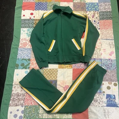 Traje de chándal Express vintage de los años 70 verde amarillo cremallera completa material acrílico para hombre S/M Foto 1 de 4