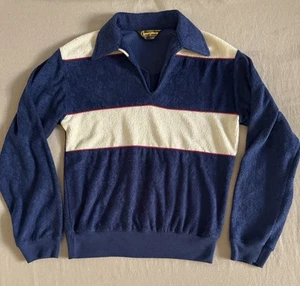 VINTAGE 70s SPORTS WEAR By SEARS TERRYCLOTH LS SHIRT Mens Medium Blue White - Picture 1 of 5