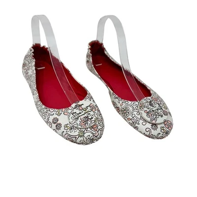 Tory Burch Minnie 旅行平底鞋 10 Hicks 花园花卉印花皮革芭蕾舞 — 第 1/4 张图片