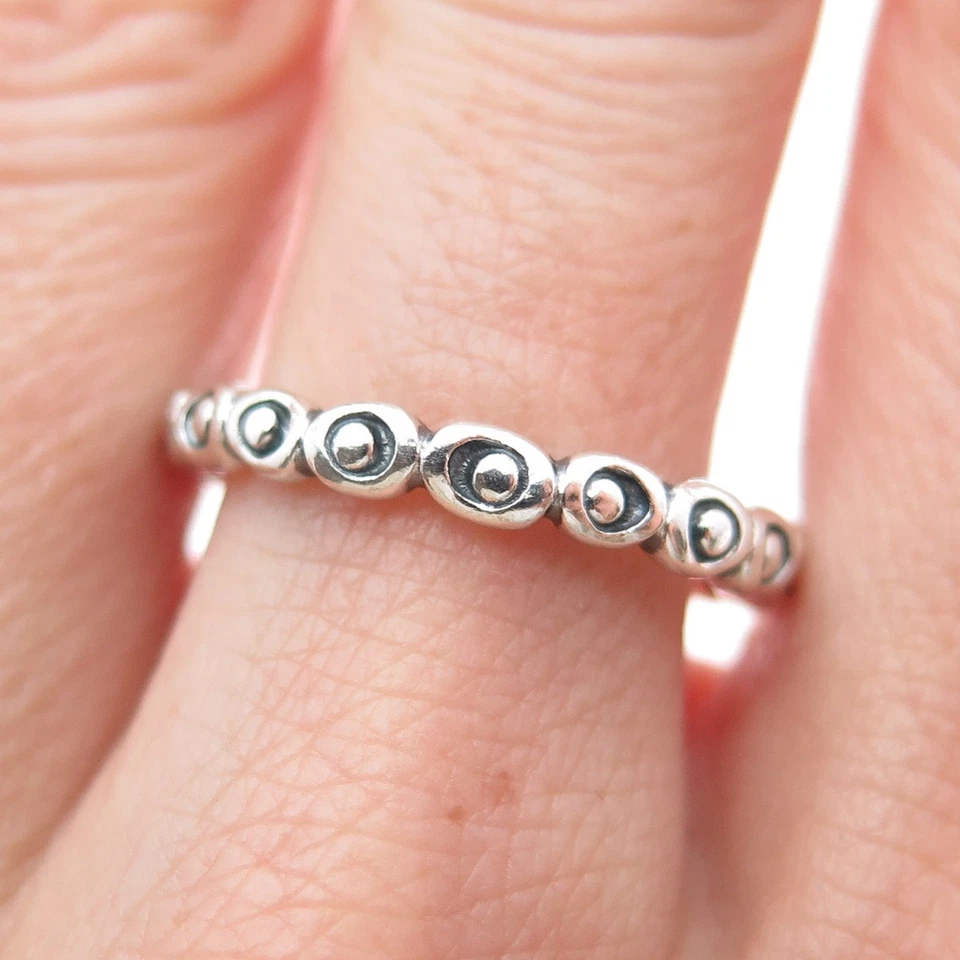 PANDORA 925 Sterling Silver Circle & Dot Stackable Oxidized Band Ring Size 7.5 - Image 1 of 4