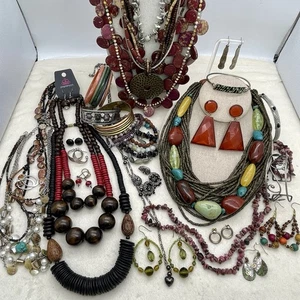 Boho Ethnic Tribal Style Jewelry Lot Wood Stone Mixed Metal Bracelets 38 pc - Picture 1 of 15