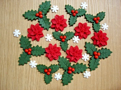 Christmas holly  bouquet, Edible Sugar Paste Flowers  Cake Decorations Toppers - Image 1 of 2
