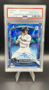 2025 Bowman Sapphire PJ Morlando Chrome Auto 1st #/199 Marlins PSA 9 - Picture 1 of 1