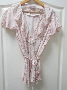 Monsoon Patchwork Ruffle Blouse Top L UK 16 18 Pink Ditsy Floral Frilly Romantic - Picture 1 of 7