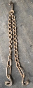 Antique Hand Forged Hook & Double Chain Large Primitive Farm Hearth Blacksmith - Picture 1 of 19