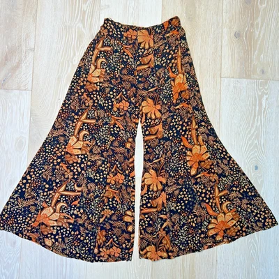 Angie - Pantalones Palazzo Mujer S Negro Naranja Marrón Floral Elastizado Cintura Pierna Ancha Foto 1 de 4