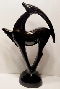 Statua antilope gazzella Haeger vintage nera lucida 21,5" alta etichetta 6043 - Foto 1 di 9