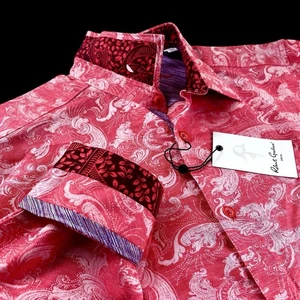 Robert Graham 3XL Geometric Floral Paisley Jacquard Linen Blend Shirt Coral - Picture 1 of 11