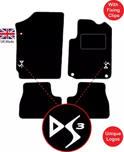Tailored Carmats Fits Citroen DS3 2009 to 2018, 4pc set, 4 Clips & LOGOS - Picture 1 of 10