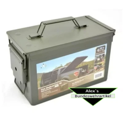 A.B. US Munitionskiste Munikiste Ammo Box Transportkiste Cal.50 Metall Oliv Neu A.B