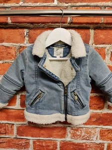 RIVER ISLAND JACKET AGE 6-9 MONTHS BLUE DENIM BORG LINED BIKER 74CM UNISEX BABY - Picture 1 of 5