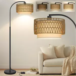 Arc Floor Lamp Black, Boho Floor Lamps for Living Room, Dimmable Standing Tall L - Picture 1 of 7