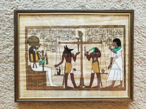 ÄGYPTISCHE KUNST HANDGEMALT AUF PAPYRUS GERAHMT - Bild 1 von 1