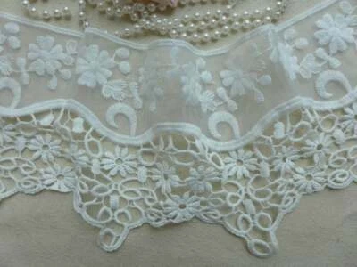 Borde de encaje de organza bordado de algodón de 2 yardas blanco borde de flores huecas 6,1" de ancho Foto 1 de 4