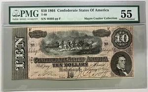 1864 T-68 - 5 Dollars - Confederate States PMG 55 - Picture 1 of 2