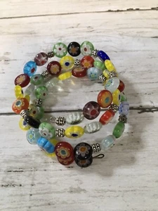 Pulsera Boho envolvente con cable de moda cuentas de flores de vidrio multicolor - Imagen 1 de 5